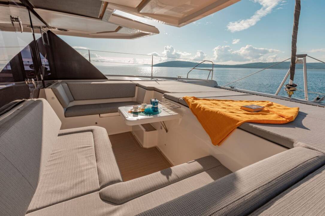 Leopard 45 Sisters catamaran front cockpit